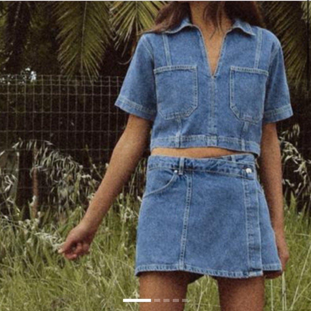 Zara Denim Crop Top and Skort Set